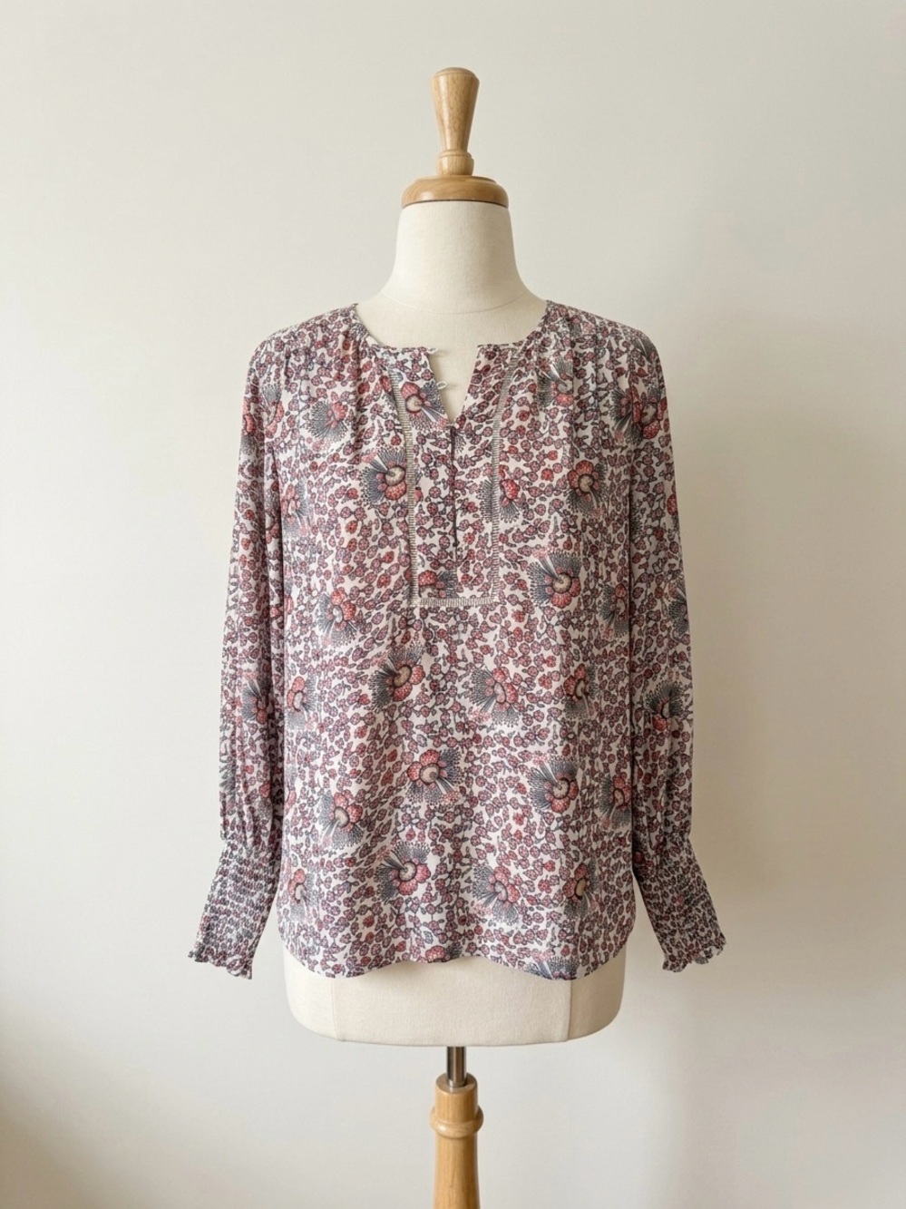 LOFT Pink Floral Long-Sleeve Peasant Blouse